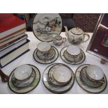 A Japanese Ritz china hand painted teaset with geisha in base of cups (missing 1 cup in set)