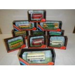 Ten 1:76 scale Exclusive First Editions (EFE) die cast model buses.