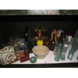 A Lovatts stoneware jelly mould and quantity of old bottles and tins etc.