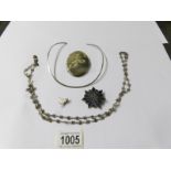 A silver photograph frame, an old silver necklace, a further silver necklace and 2 other items.