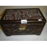 A Carved Camphor wood box, 33 x 18 x 20 cm.
