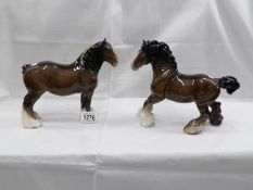 2 Beswick shire horses.