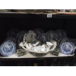 A selection of blue and white plates and other pottery including Wedgwood