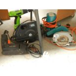 A mixed lot of good tools including router, Black & Decker, saws etc.