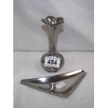 A pin tray by Gense of Sweden and a Norwegian pewter flutted top bud vase
