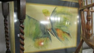 A framed and glazed fairy study by Fiona Elwick, 1986.