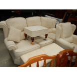 A good clean oyster 3 seat sofa, chair, ottoman and stool.