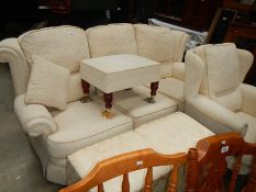 A good clean oyster 3 seat sofa, chair, ottoman and stool.