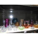 A quantity of coloured glass including vases etc.