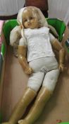 An unusual Victorian doll with wax head, arms and legs. a/f.