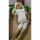 An unusual Victorian doll with wax head, arms and legs. a/f.