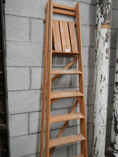 A wooden step ladder etc.