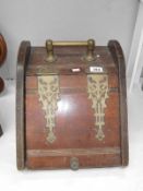 An Edwardian bras sbound oak log box with liner