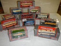 Eleven 1:76 scale Exclusive First Editions (EFE) die cast model buses.