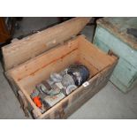 A pine tool box and tools.