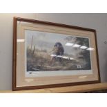 A large signed limited edition print of Dog and Pheasant The Retrieve No 2 of 195 by David Waller