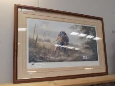 A large signed limited edition print of Dog and Pheasant The Retrieve No 2 of 195 by David Waller