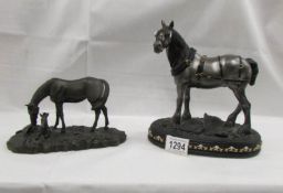 A Regency Fine Arts shire horse and a mare with foal.