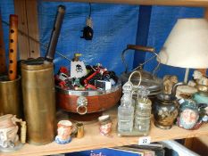 A shelf of brass and copper.