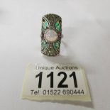 A silver marcasite opal and garnet ring, size P half.