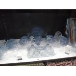 A 1930's blue glass trinket set and other glassware including fruit bowl set