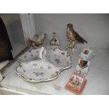 A Goebel song thrush (beak a/f) and other continental porcelain