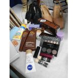A mixed lot of make up, shoes, hats etc.