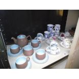 A Langley pottery teaset and selection of floral porcelain cups and saucers etc.