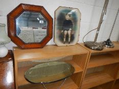 2 old mirrors and an old glass picture.