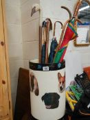 An umbrella stand and umbrella's etc.