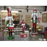 2 musical painted wooden nutcracker Christmas figures and 1 other