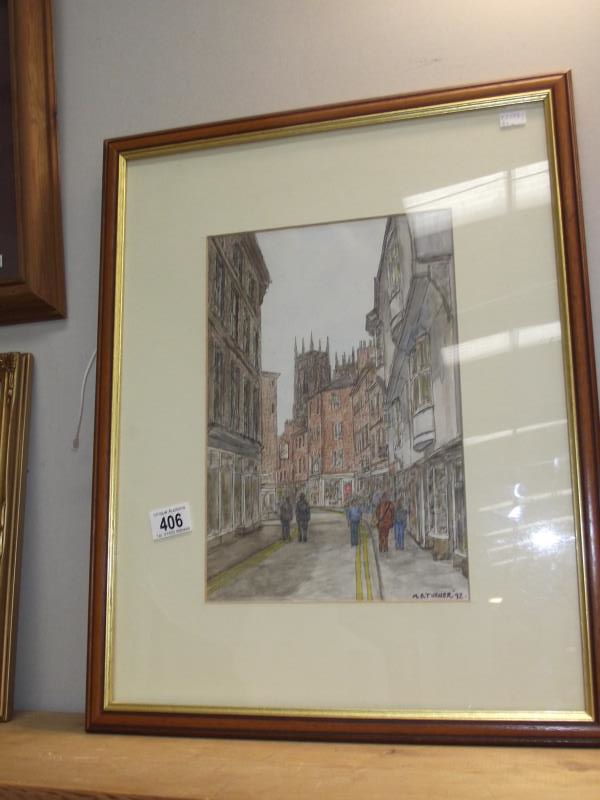 5 assorted original pictures including watercolours featuring York Minster from Low Petergate - Image 5 of 6