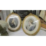 A quality pair of oval framed and glazed 19th century pictures of beautiful ladies in profile.