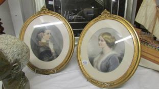 A quality pair of oval framed and glazed 19th century pictures of beautiful ladies in profile.