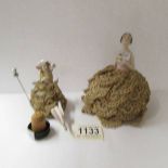 2 early 20th century hat pin dolls and 2 hat pins.