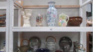 2 shelves of pottery items including Studio Pottery,