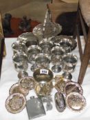 A selection of plated metalware including cake stand,