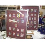 2 framed displays of European cloth tourist patches