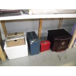 A record player and 2 boxes of records