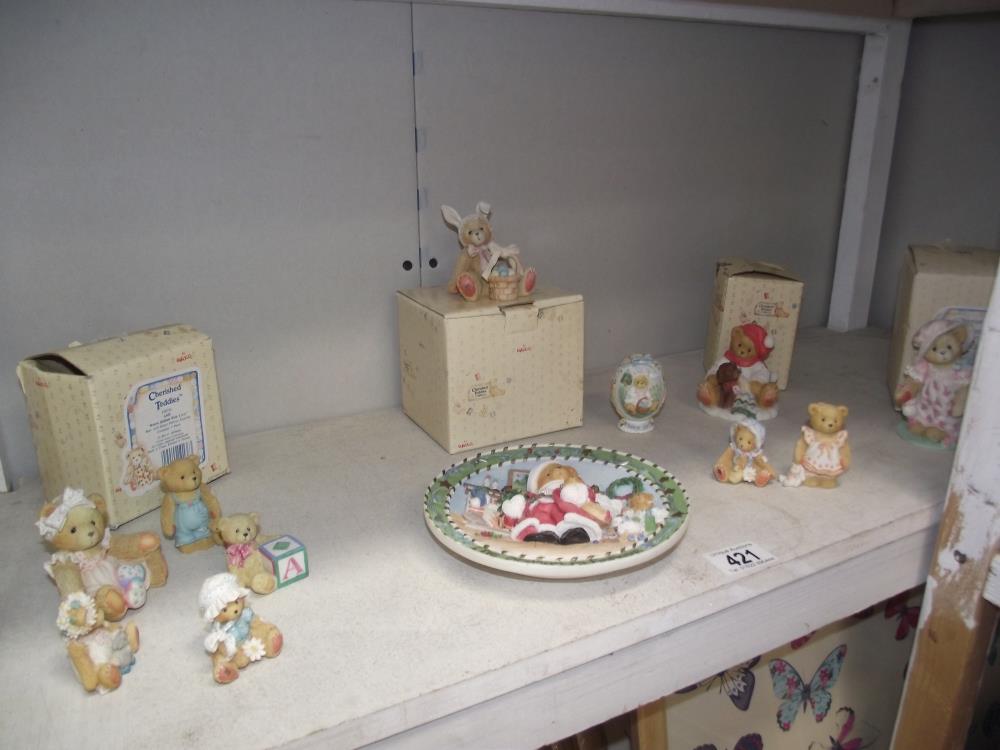 A collection of Enesco cherished teddy figures and plate (4 boxed,