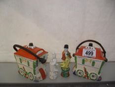 2 Japanese gypsy caravans marmalade pots and 2 figures