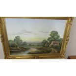 A gilt framed landscape oil on canvas signed W Reeves, image 75 x 49 cm. (collect only).