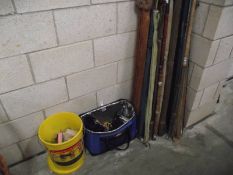 A large collection of fishing equipment including 3 sea rods, other rods, 2 Abu reels, other reels,