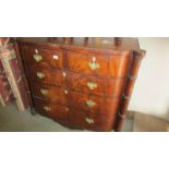 A Victorian mahogany bow front chest of drawers with side pillars and brass handles (collect only).