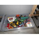 A large box of play worn diecast including Dinky, Corgi, Matchbox etc.