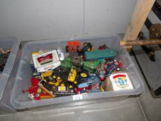 A large box of play worn diecast including Dinky, Corgi, Matchbox etc.