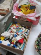 A box of lego and a bag of Lego style large bricks etc