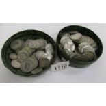 A box containing approximately 1200 grams of mainly Pre 1947 silver coins with a few pre 1920.