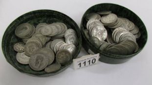 A box containing approximately 1200 grams of mainly Pre 1947 silver coins with a few pre 1920.