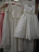 4 Children's bridesmaid dresses, 2 age 5, 1 age 2, on not sized but possibly age 5.